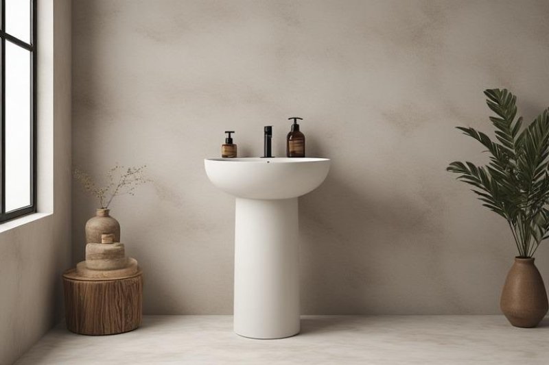 Full pedestal wash basin design for home with white ceramic finish