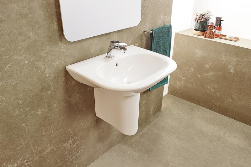 Half pedestal modern wash basin design for a compact bathroom