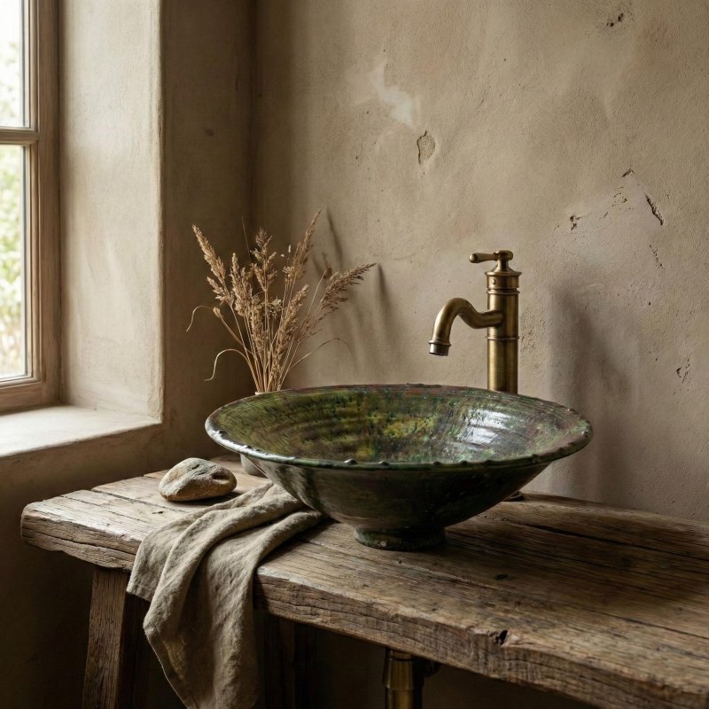 Handcrafted unique wash basin design with an artisanal ceramic glaze